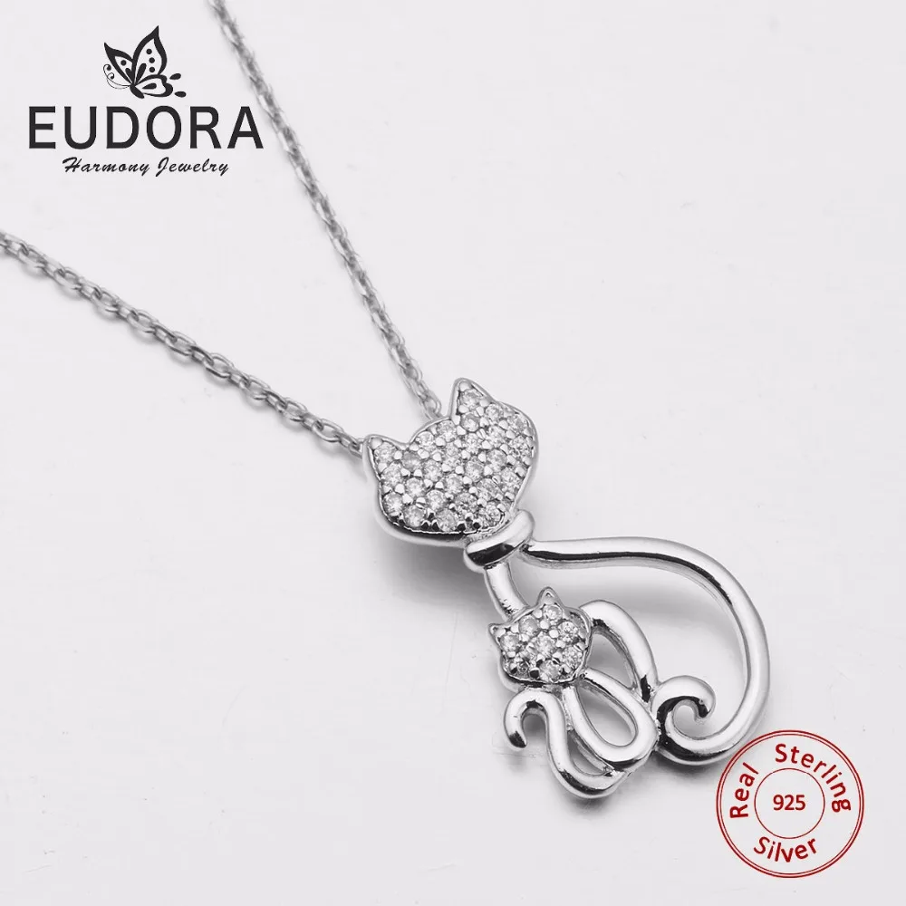 Eudora, настоящее 925 пробы, серебряные ожерелья, подвески и ожерелья с кошками, Стерлинговое Серебро, 925, ожерелье с кошкой, модное ювелирное изделие