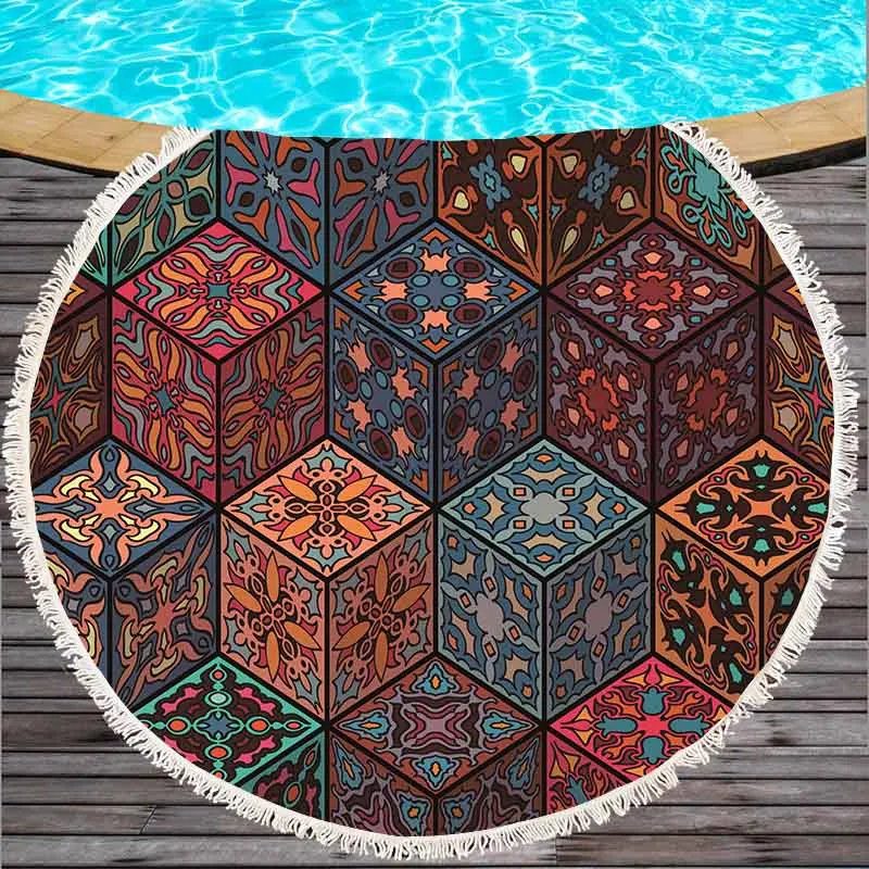 Пляжное полотенце из микрофибры Круглый TMandala 150 см настенный гобелен с