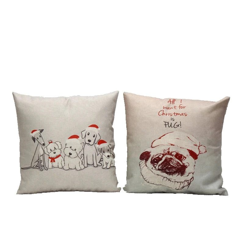 2018 Рождественская Подушка с Мопсом декоративная квадратная наволочка