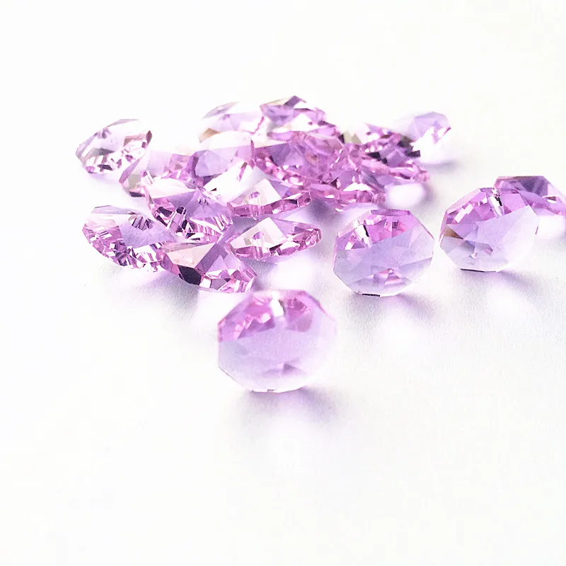 Free Shipping 100pcs/lot 14mm Lilac Crystal Octagon Beads in One Hole For Chandelier Pendants Glass Curtain Supplies | Лампы и