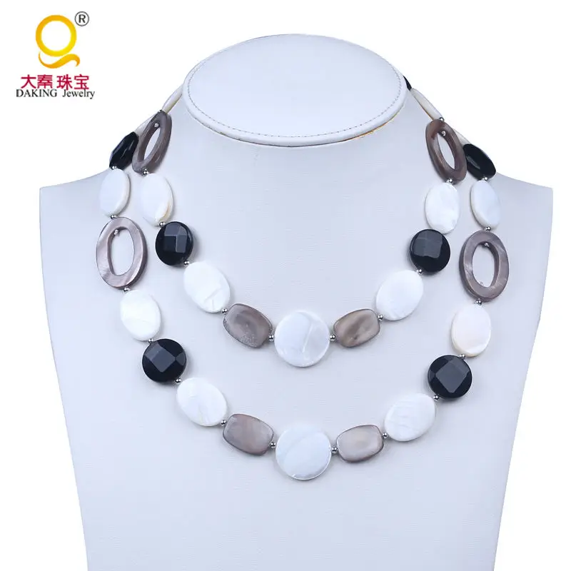 

Free shipping summer style oblate rectangle oval hollow shape shell beads necklace long necklace