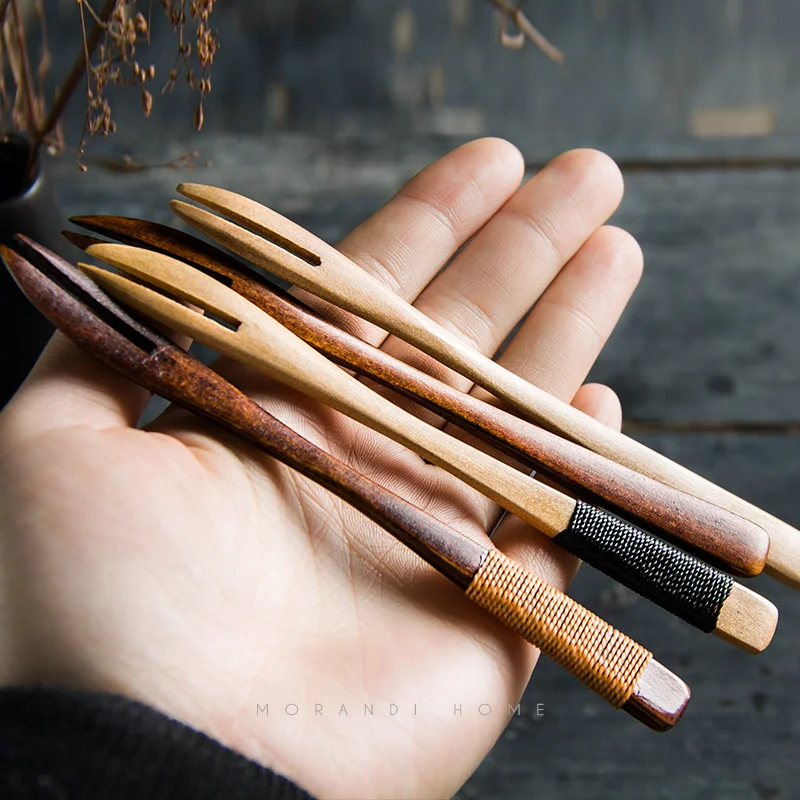 Натуральная вилка десертные Кухонные деревянные столовые приборы Детская