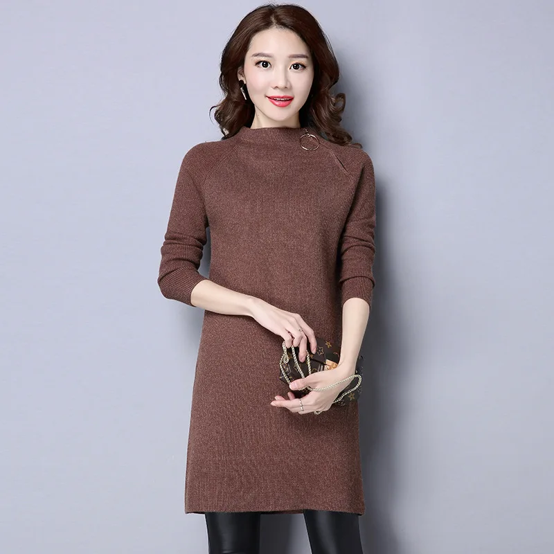 Женское повседневное платье длинное из хлопка с длинным рукавом осень зима