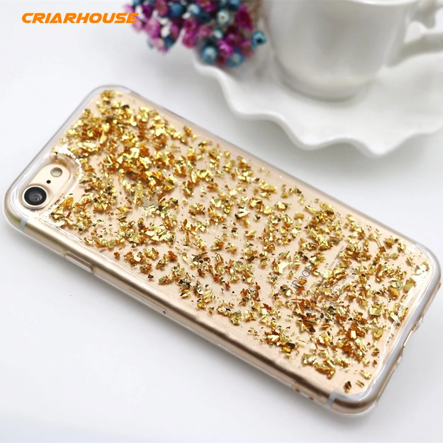 Блестящий блестящий золотой фольгой встроенный Прозрачный мягкий силиконовый