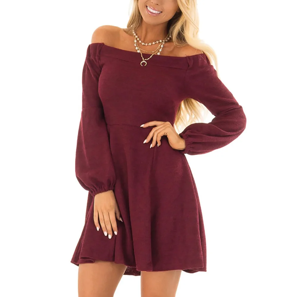 Modecrush Для женщин Сексуальная Слэш шеи зимнее платье винтажное с рукавами