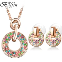baffin rose gold color circle jewelry set crystals from swarovski fashion pendant necklace piercing earrings women accessories