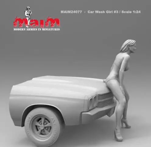 1/24 масштаб смолы фигура строительный комплект Автомойка девушка (без