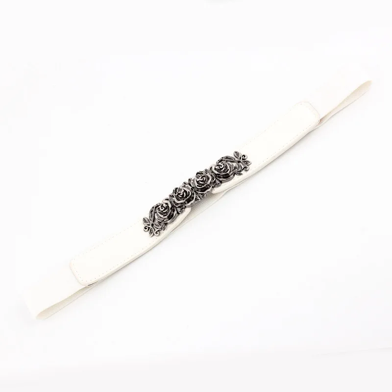 White Awaytr, модный пояс для женщин, имитация розы, кожа, Ретро стиль, пояс на талию, женский пояс, женский ремень, аксессуары - Цвет: White