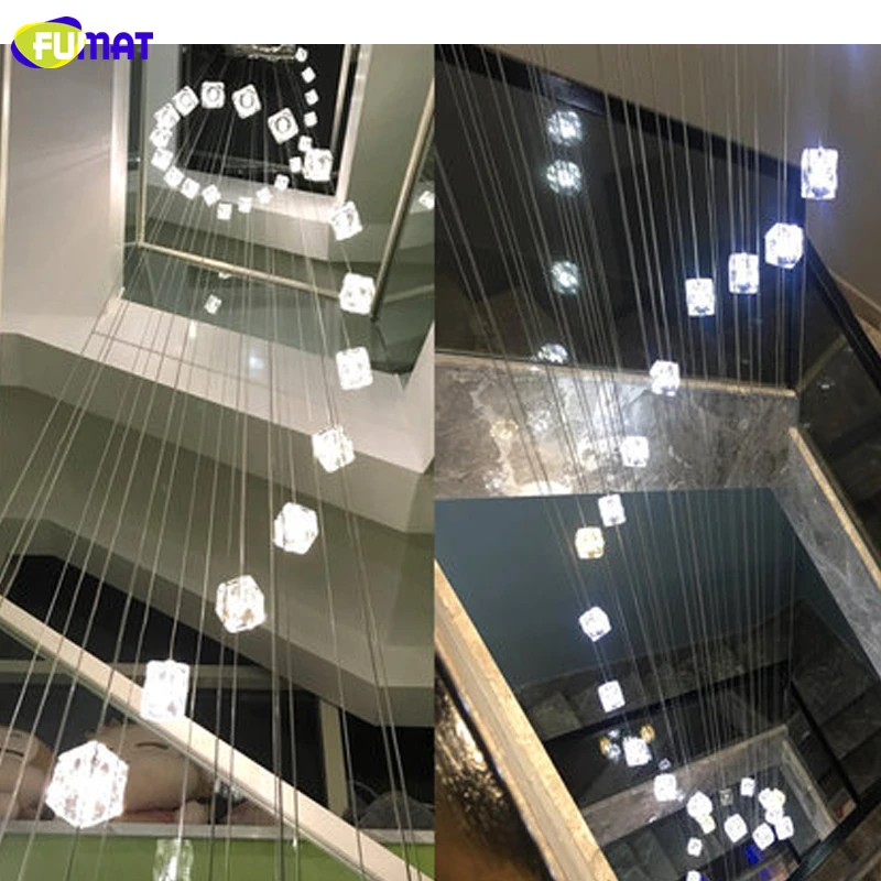 Kopen FUMAT Ice Cube Glas Wenteltrap Villa Kristallen Plafondlamp Moderne Stijl Piramide Lagen Lichten Penthouse Lustre Kroonluchters