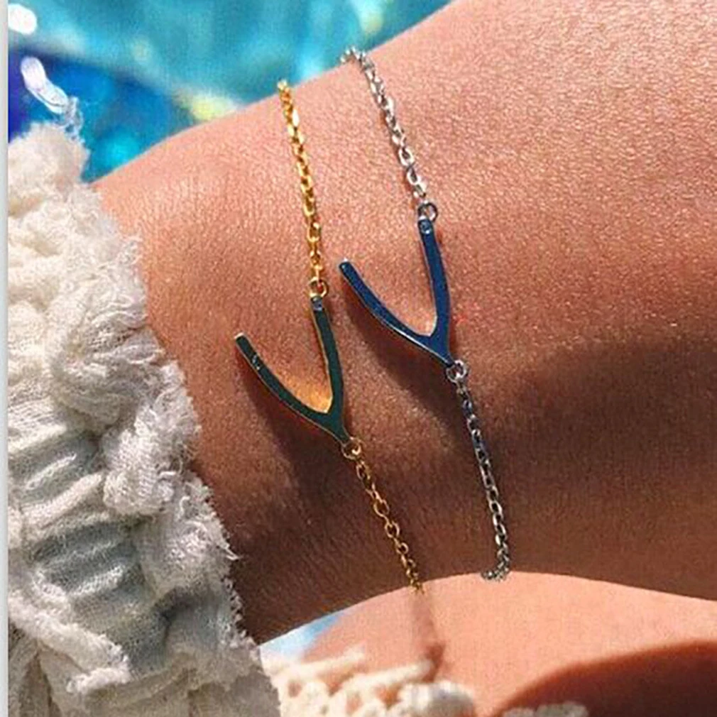 New Fashion Europe The United States Hot Charm Simple Wish Bone Temperament V-shaped Harpoon Bracelet For Woman Girls Jewelry | Украшения и