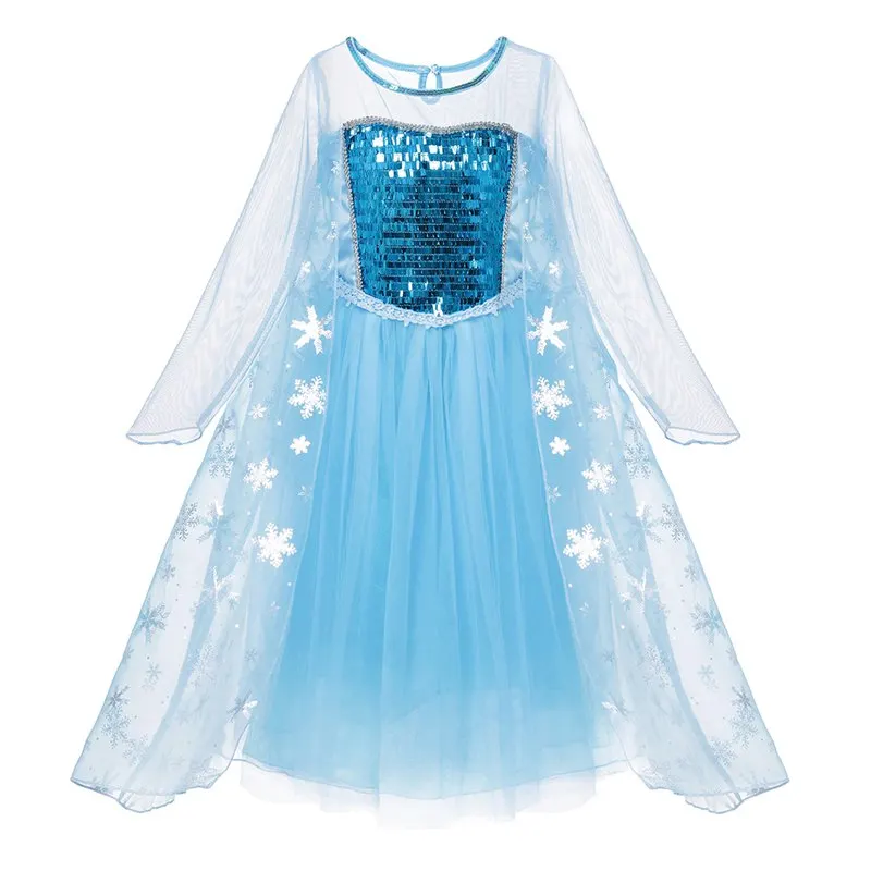Elsa Dress Only MUABABY Платье Эльзы для девочек, верхняя одежда детская одежда с длинными рукавами с пайетками Снежная королева Эльзы карнавальный костюм принцессы Детская Вечеринка платье платья для девочек - Color: Elsa Dress Only