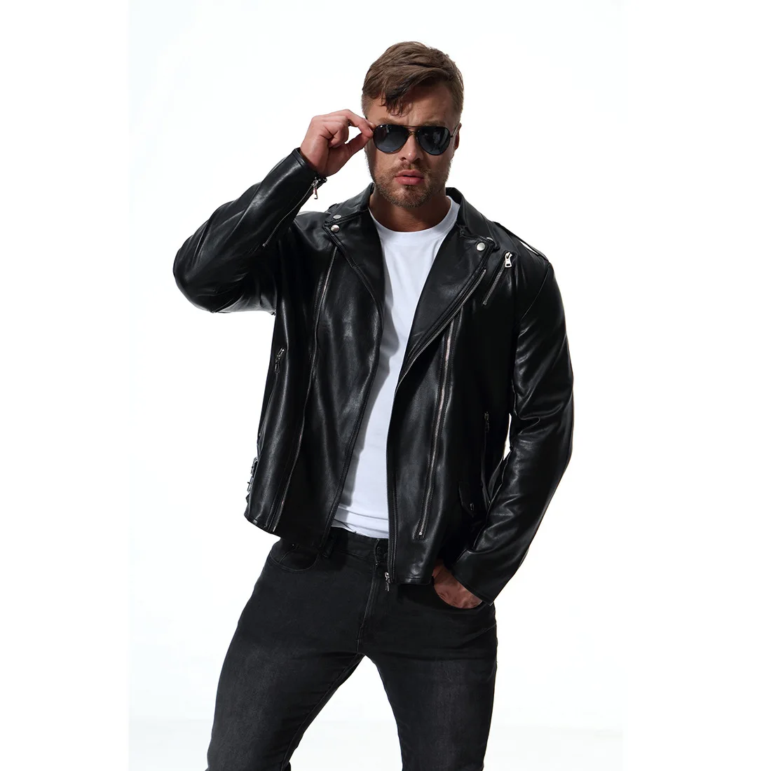 

Mens high-grade Leather Jacket Dropshipping top Coat fashion zipper Jacket Motorcycle Male Outerwear clothes plus size 5XL