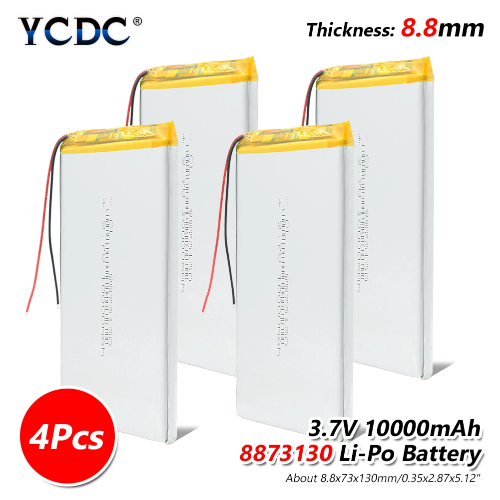 4Pcs 1/2/4 шт. аккумуляторная батарея lipo ячейки 3,7 в 8873130 10000 мАч tablet литий-полимерный аккумулятор для планшета DVD gps электрические игрушки - Цвет: 4Pcs
