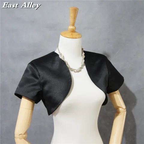 Черное женское пальто с коротким рукавом, свадебная куртка, атласная свадебная накидка, болеро с плечами HS661DJ