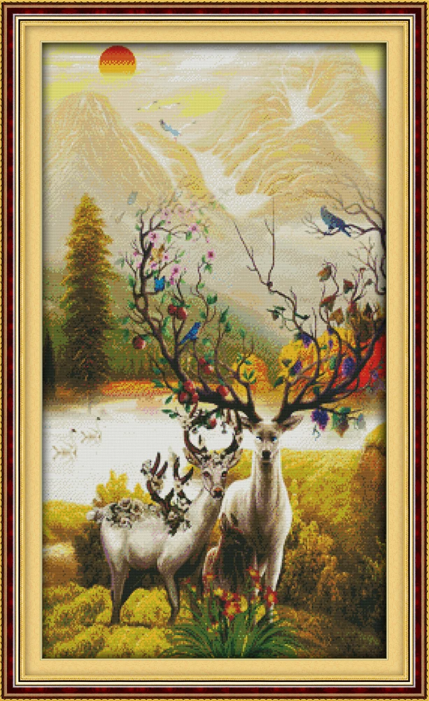 Набор для вышивки крестиком Богатый олень цветная нить DMC 14ct 11ct с рисунком