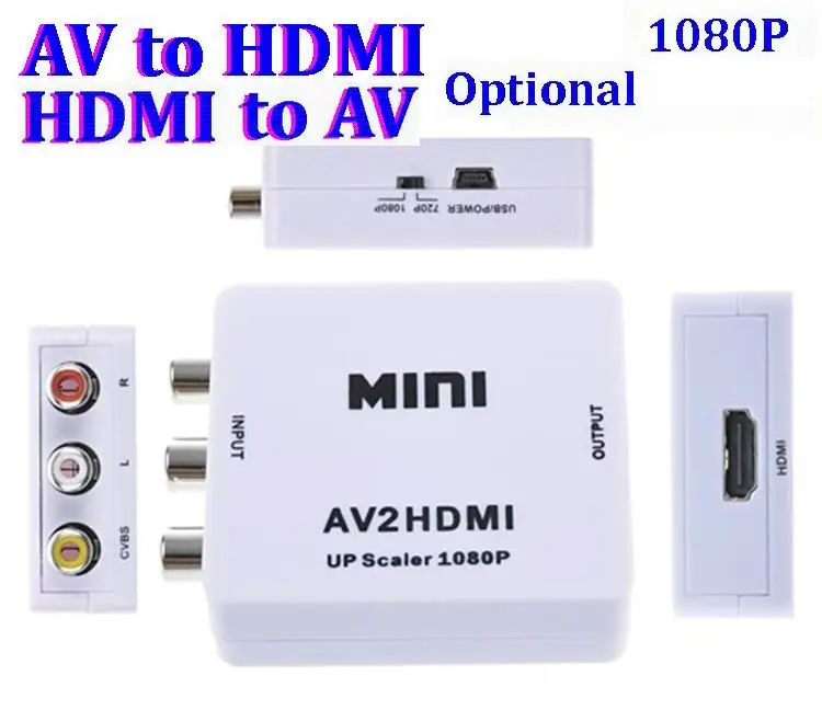 Преобразователь сигнала RCA в HDMI AV на 1080P AV2HDMI Mini преобразователь для ТВ VHS VCR DVD