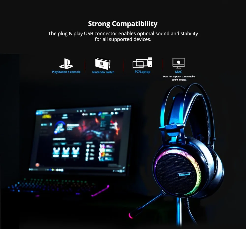 Игровая гарнитура Tronsmart Glary Virtual 7,1 USB интерфейс Игровые наушники для ps4 Для nintendo для переключения компьютера и ноутбука