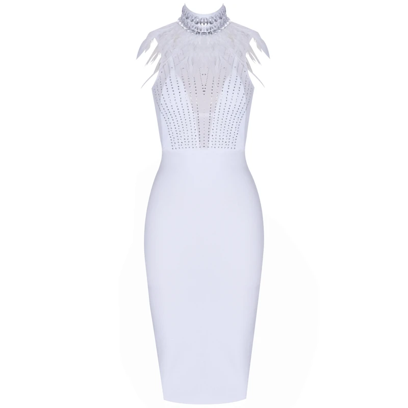 Ocstrade, Vestidos, Бандажное платье, Новое поступление, модные, с бусинами и сеткой, вечерние, для ночного клуба, женское, черное, облегающее платье - Цвет: Белый