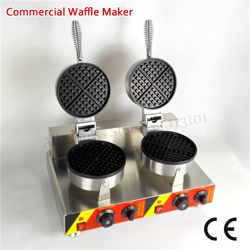 

Electric Round Waffle Machine Commercial Waffle Baker Maker Double Heads 220V 110V 2000W CE Approval