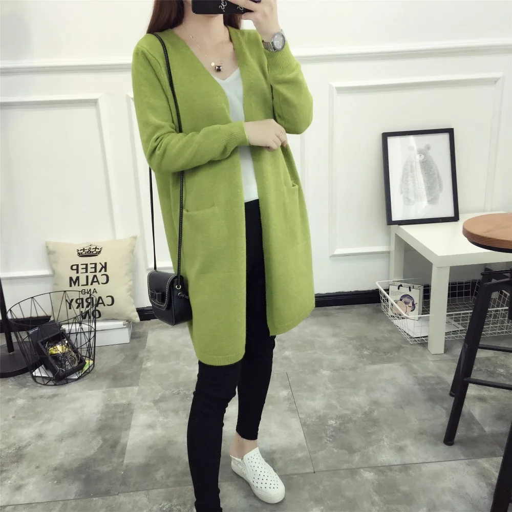 2017 Весна/осень новое длинное пальто свитер Корейская мода был тонкий Свободный