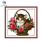 Корзина для цветов Joy Sunday, напечатанная на холсте с изображением кота, 11CT, 14CT, Набор для вышивки крестиком, рукоделие