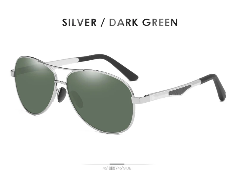 Silver-Dark Green AORON, Мужские поляризационные солнцезащитные очки, мужские, классические, Ретро стиль, пилот, солнцезащитные очки, алюминиевая оправа, зеркальные линзы, очки - Цвет линз: Silver-Dark Green