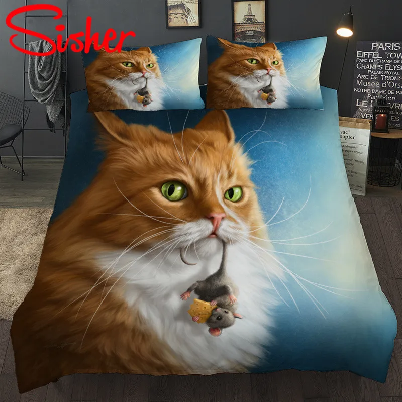 Sisher 3D кошка печатных одеяла и постельные принадлежности наборы пододеяльник собака постельное белье Комплект Один Размер Твин двойной полный королева король без простыни