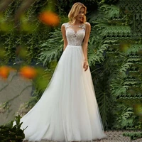 lorie princess wedding dress 2019 o neck appliqued with lace top tulle skirt beach boho wedding gown custom made bride dresses