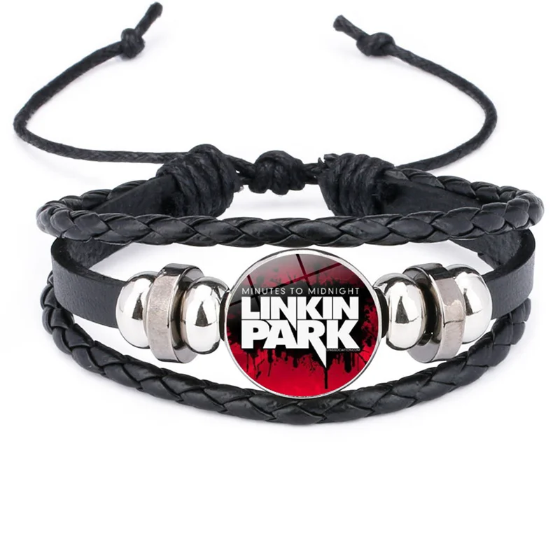 6 Стимпанк стиль кожаные украшения со стеклом кабошон Linkin Park узор Шарм Натуральная кожа браслет для мужчин и женщин - Окраска металла: 6