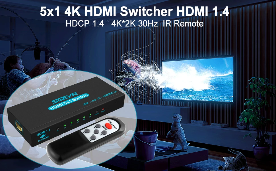 4K 5 портов HDMI переключатель 5 в 1 выход адаптер HDCP HDMI коммутатор разветвитель 1080P подключение 5 HD устройств к 1 HDTV PS3 DVD с ИК-пультом дистанционного управления