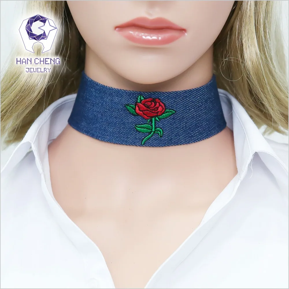 HanCheng Новая модная летняя Цветочная вышивка джинсы джинсовая лента чокер