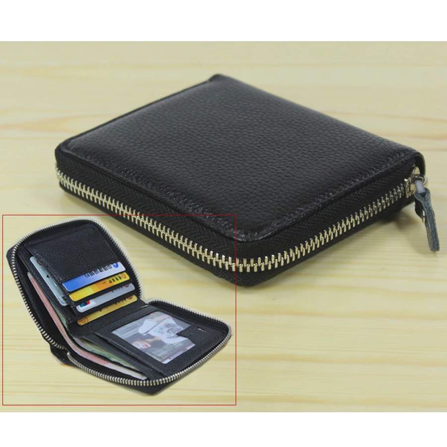 Модный мужской кошелек из 2019 воловьей кожи натуральной клатч на молнии черный с