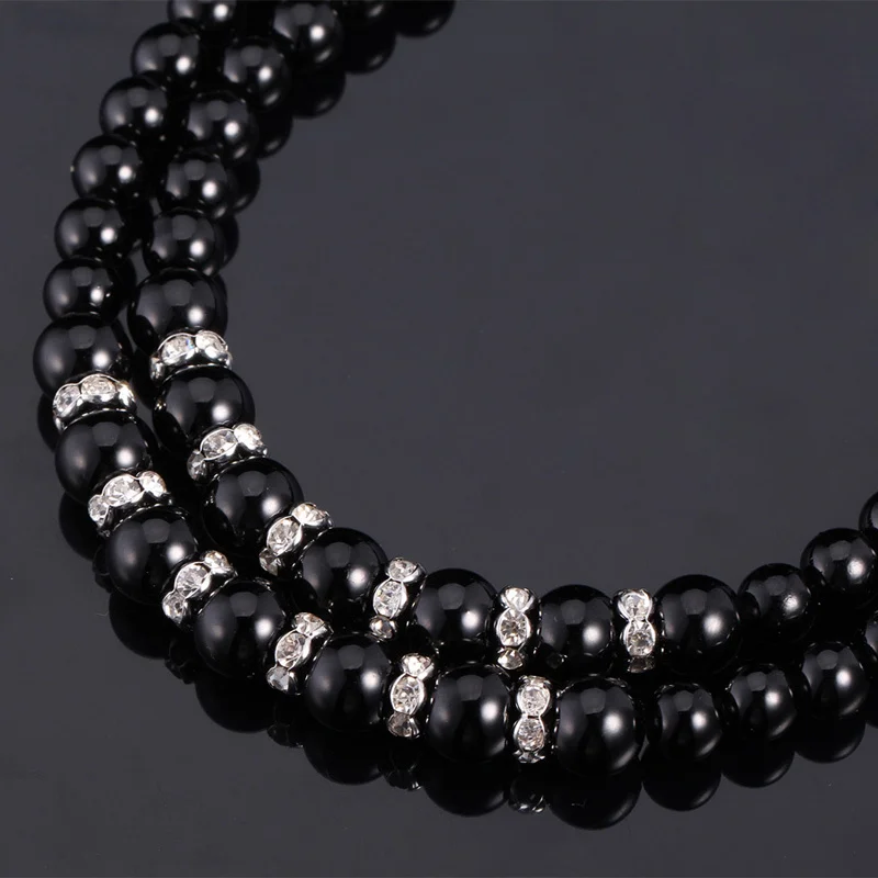 U7 Женское Синтетический Жемчуг Ожерелье Ювелирные Изделия Стразы Черный / Белый