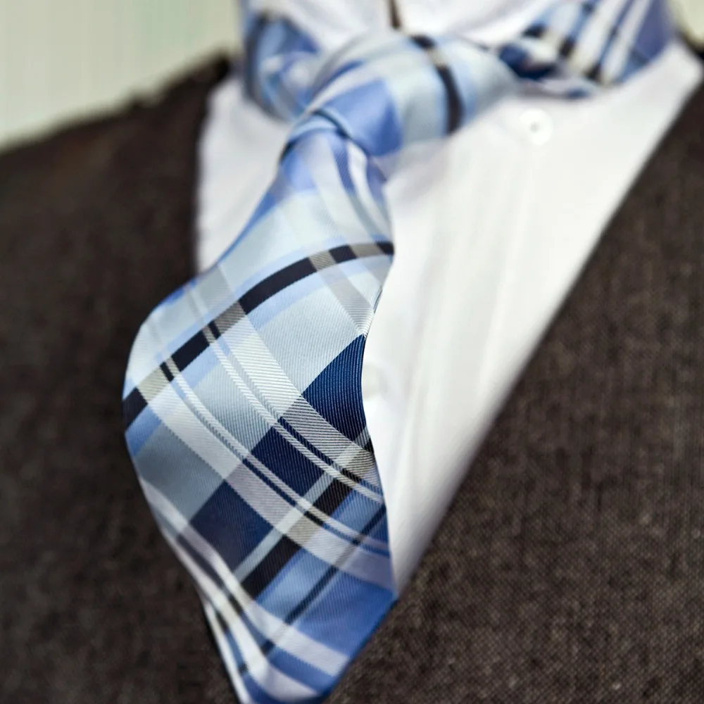 

Mens Ties Neckties Checked Scottish Plaid Blue White Multicolor 100% Silk Jacquard Woven New Casual Business Formal Wholesale
