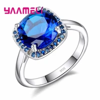 fashion african bead crystal ring 925 sterling silver blue square cz cubic zircon stone engagement women jewelry gifts
