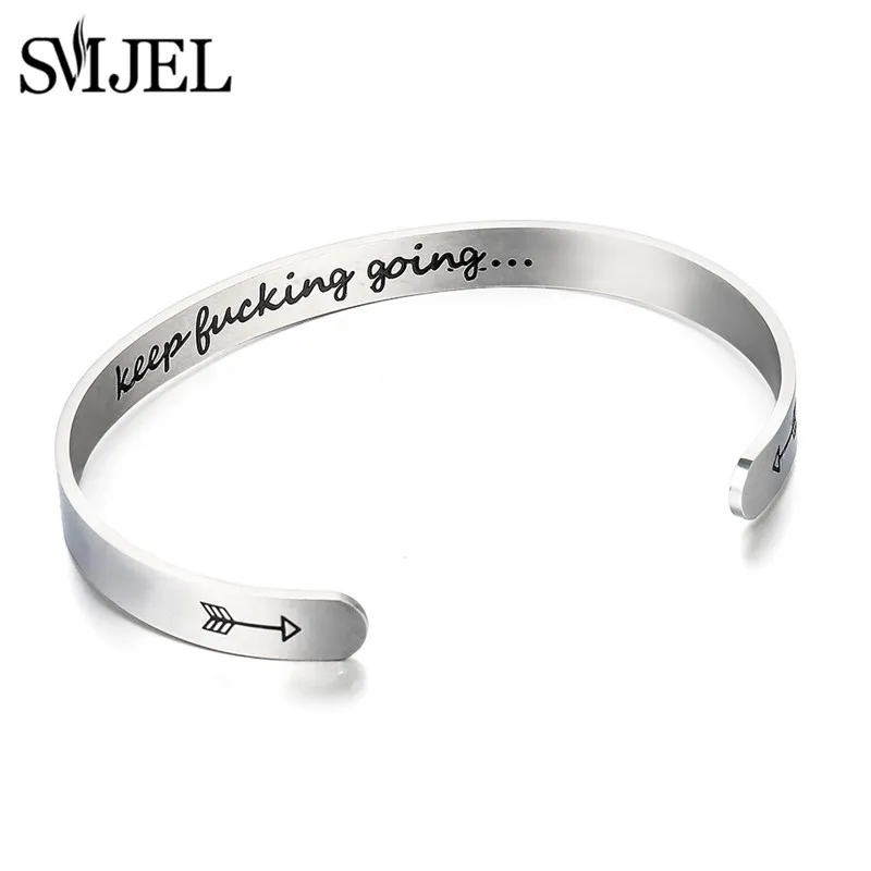 

SMJEL Couple Bangles Letter Keep Going Bracelets Bangles Women Men Punk Love Motivational Friend Encouragement Jewelry Dropship