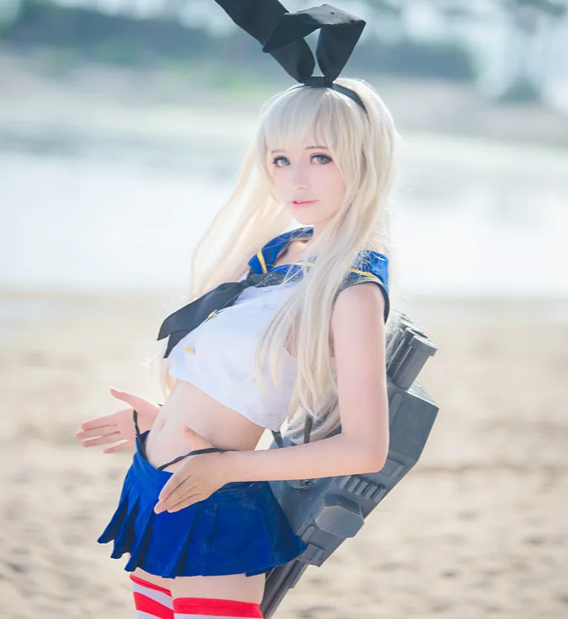 

Anime Kantai Collection Shimakaze Uniforms Cosplay Costume +Socks Wig