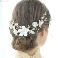 white flower hair comb for bride handmade pearls wedding hair jewelry crown fashion women prom headpiece