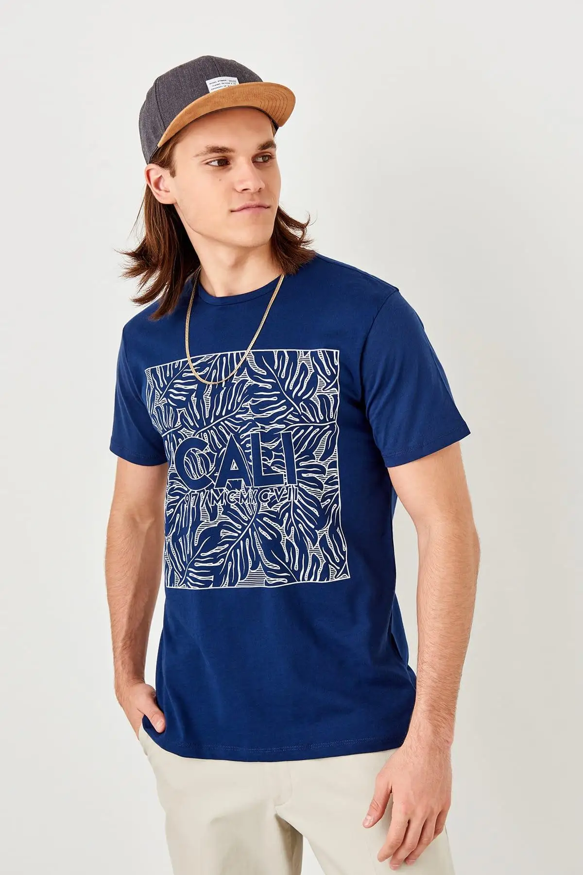 Trendyol темно-синяя Мужская хлопковая футболка TMNSS19TX0009 | одежда