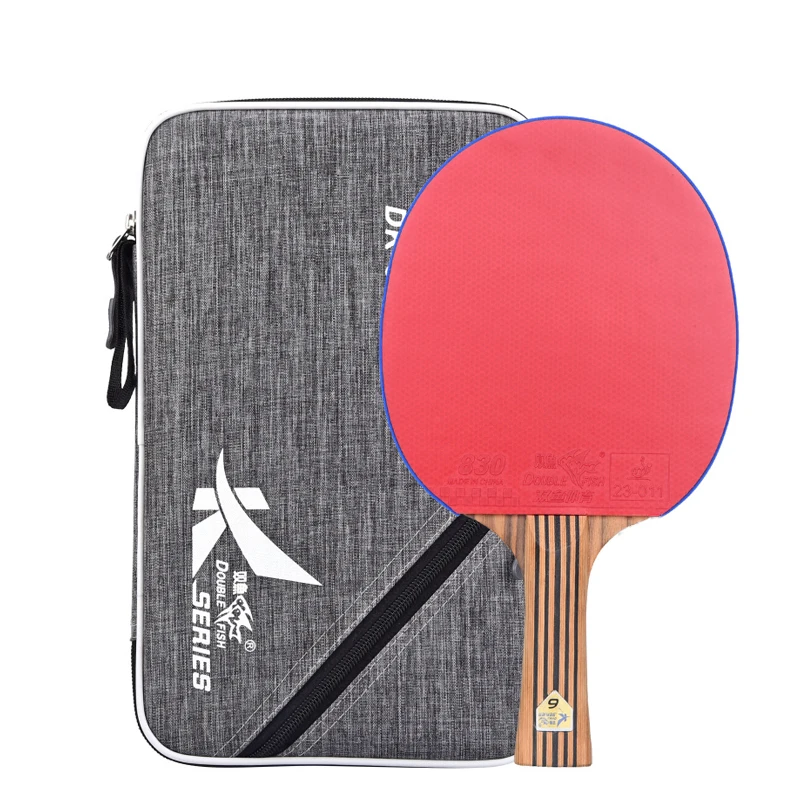 Двойной рыбы 7 слоев углерода Настольный теннис ракетка Pingpong весла ракетка Летучая мышь DK 6 расклешенная длинная ручка с лаковой текстурой сумка