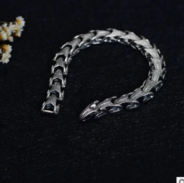 925 пробы Серебряный винтажный тайский серебряный широкий тяжелый Ретро мужской Змеиный браслет 21,5 см