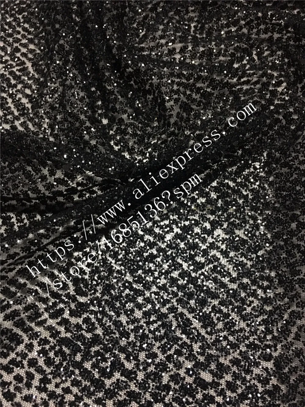 Black Top grade tulle lace fabric with sequins glued glitter african net for evening dress H-54231 | Дом и сад