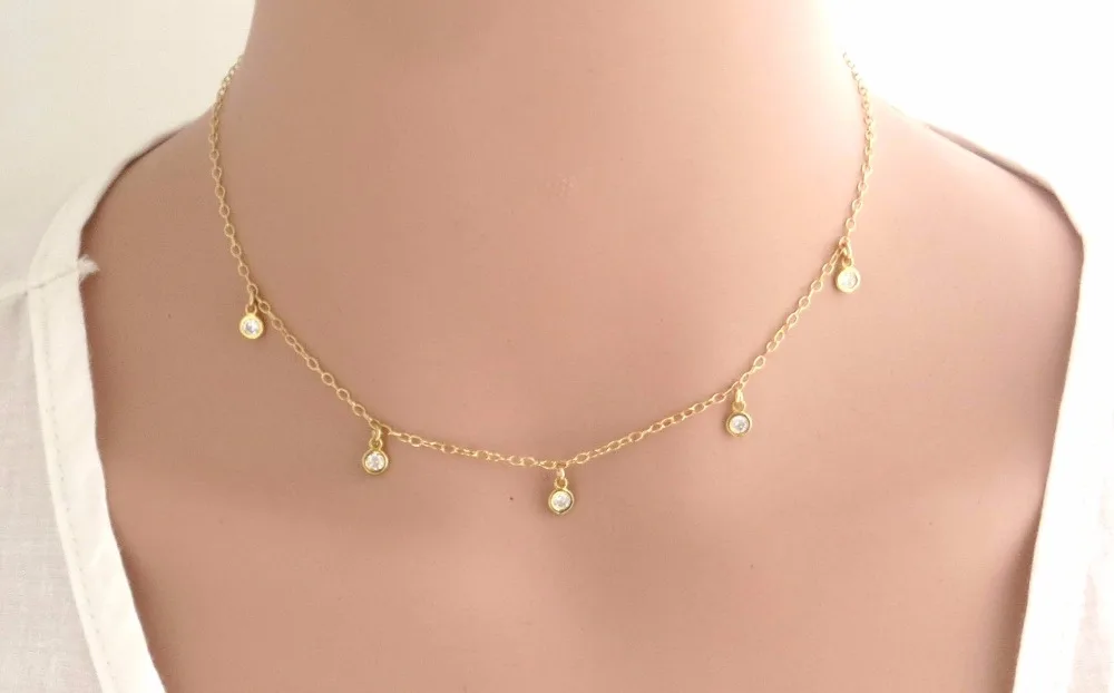 Ожерелье чокер из серебра 100% пробы с фианитом 5 шт.|drop necklace|fashion necklacenecklace drop |