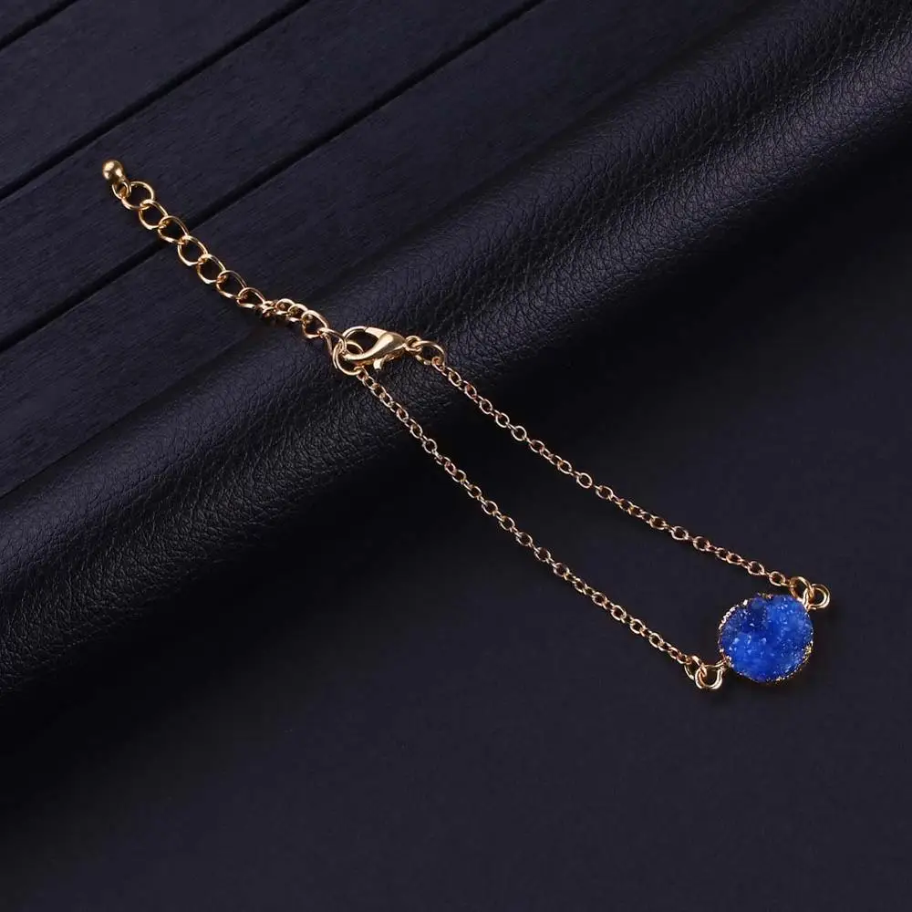 Dark blue Модная простая Золотая цепочка, браслет, трендовая круглая смола, друза, очаровательный браслет для женщин, регулируемый, для женщин, на заказ, ювелирные изделия, вечерние, подарок - Окраска металла: Dark blue