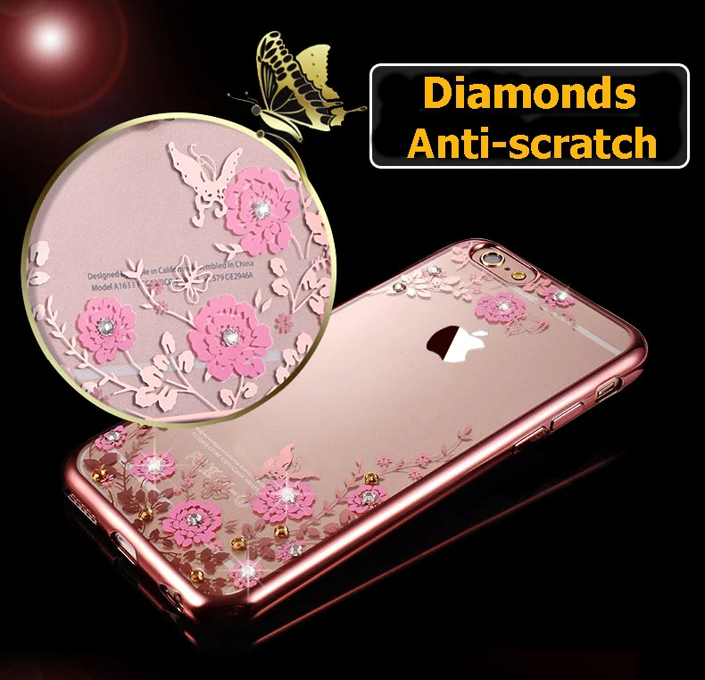 Kerzzil Bling Diamond цветочный держатель чехол для телефона для iPhone 7 6 6S Plus мягкий TPU прозрачный чехол для iPhone X XR XS Max 8 7 Plus 5 SE