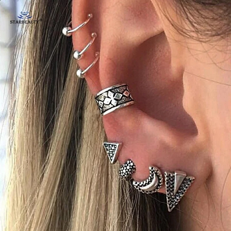 Starbeauty Новинка 8 шт./лот треугольные серьги в стиле ретро с Луной искусственный
