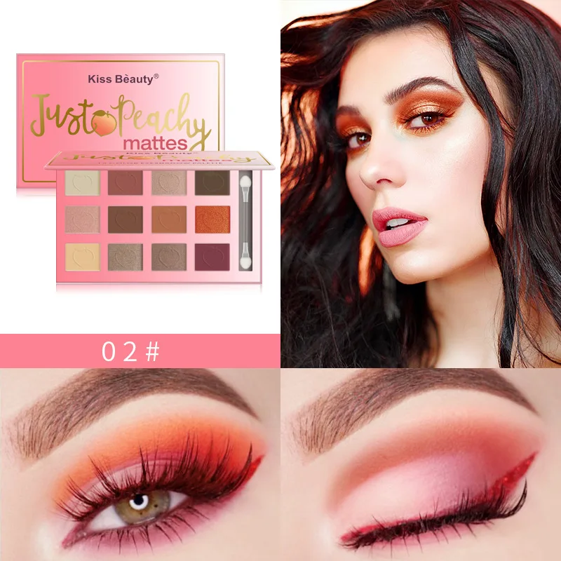 Kiss beauty персик Русалка Матовая Тени для век Палетка макияжа 12 цветов водостойкая