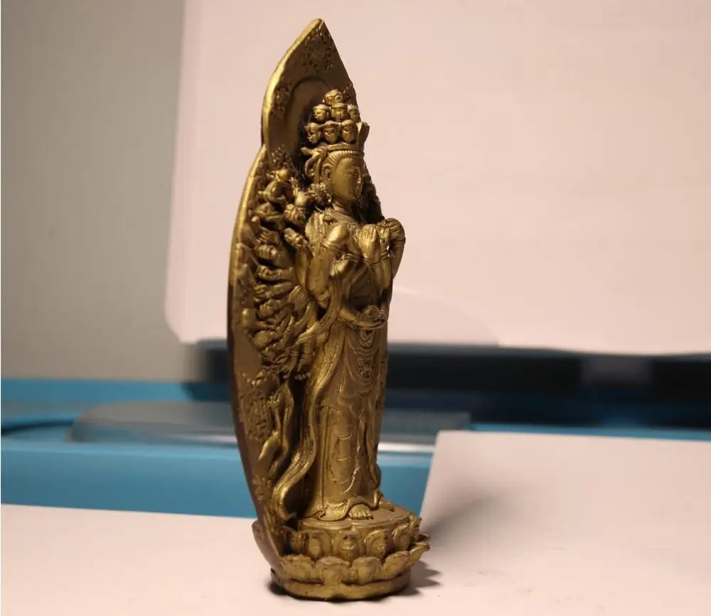 Тибетская латунь медь Avalokitesvara тысячи рук Статуя Бодхисаттвы Гуаньинь|Статуи и