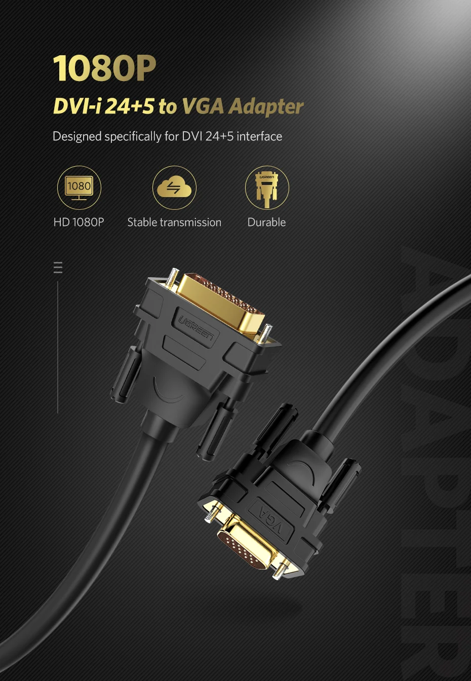 Ugreen, DVI, VGA кабель, 1080 P, DVI-I, 24+ 5, DVI, I Male, VGA Male, Dual Link, адаптер, конвертер для ноутбука, монитор, кабель DVI, VGA