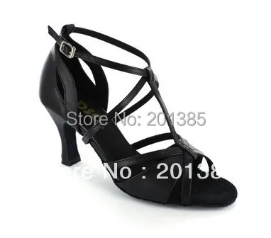 Новинка Черная Кожаная Обувь для бальных помещений с Т образным ремешком женская